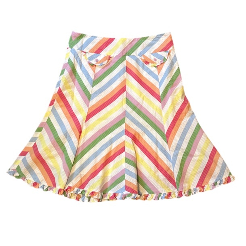 Anthropology ODILLE Rainbow Diagonal Stripe Ruffle Hem Pocket Skirt - Size 6